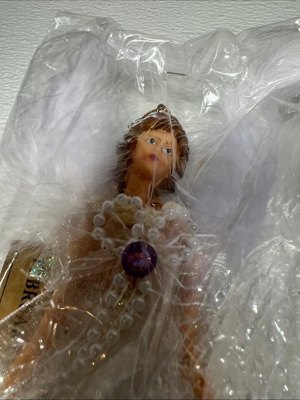 White Feathers Angel Ornaments with Purple Rhinestone February NEW Set 3